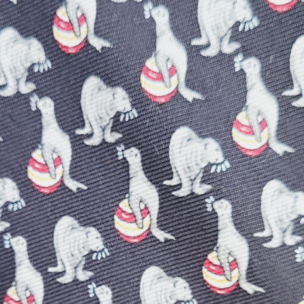 Brooks Brothers silk necktie Vintage black gray seal playing ball